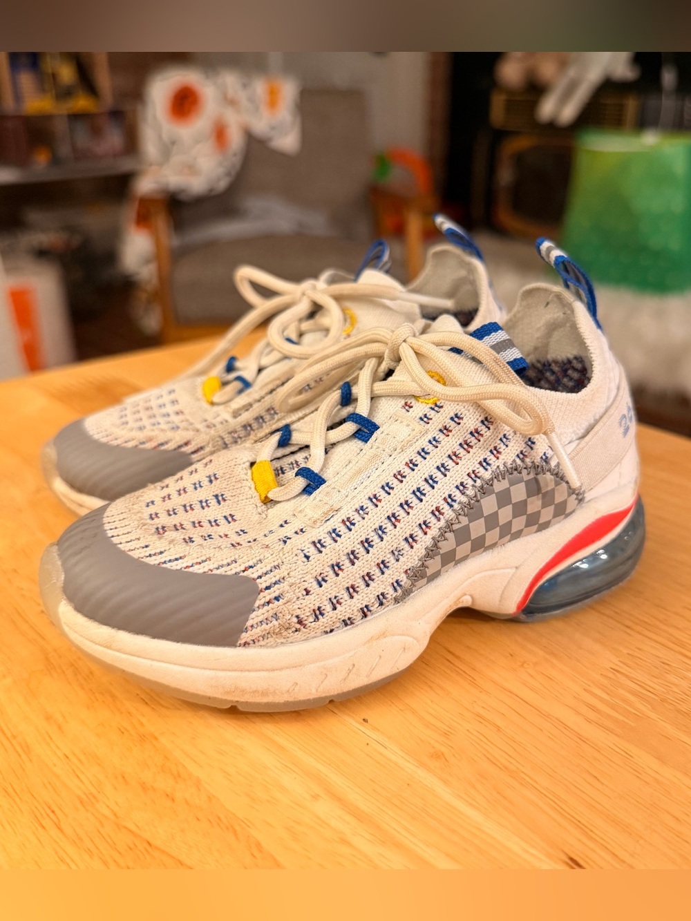 Zara Kids Lightweight Neutral Knit Sneakers with Blue Accents